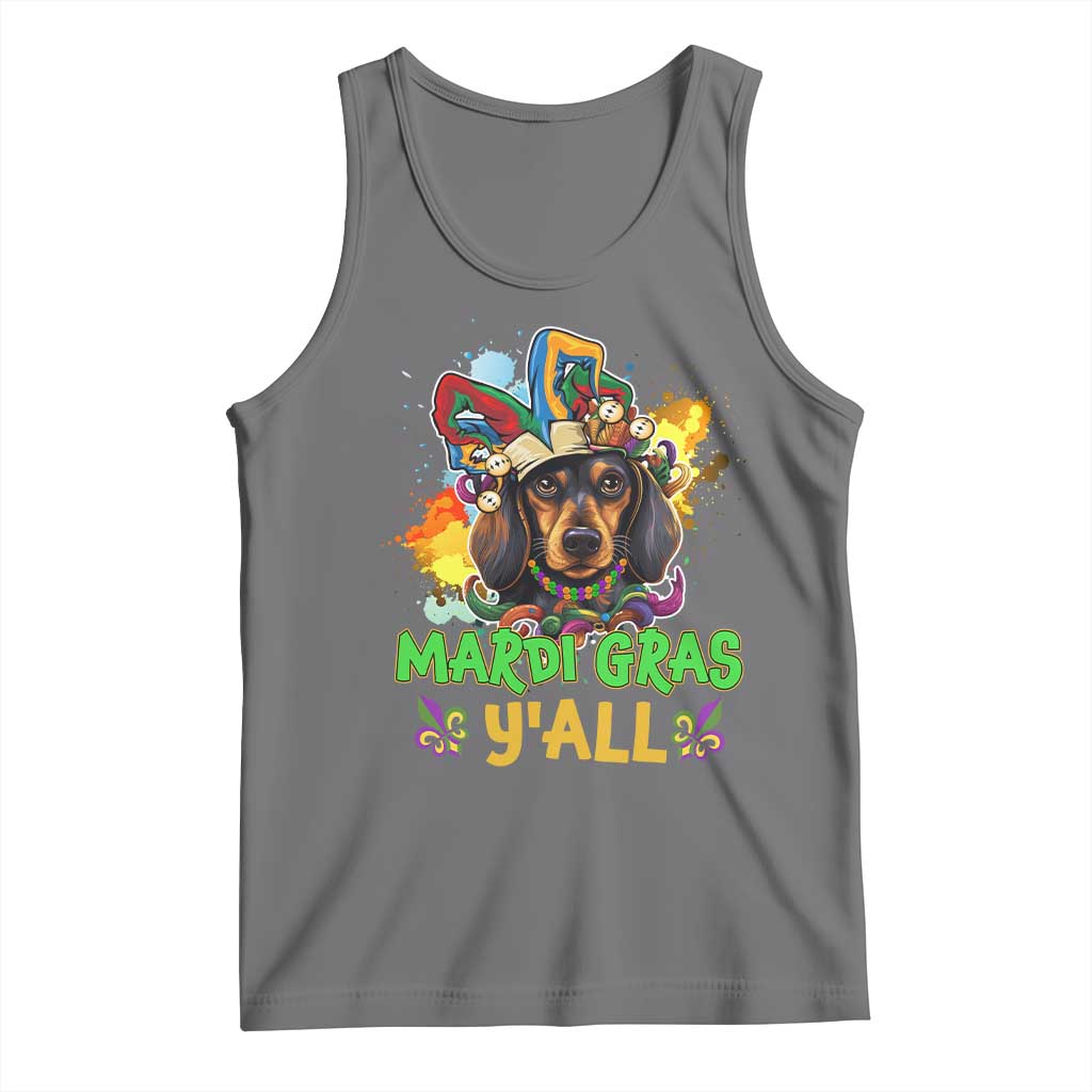 Mardi Gras Y'all Dachshund Dog With Beads Colorful Tank Top TS09 Black Heather Print Your Wear