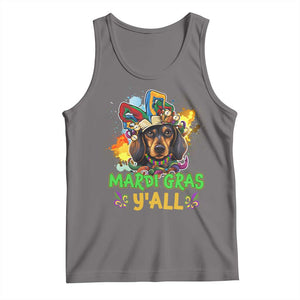 Mardi Gras Y'all Dachshund Dog With Beads Colorful Tank Top TS09 Deep Heather Print Your Wear