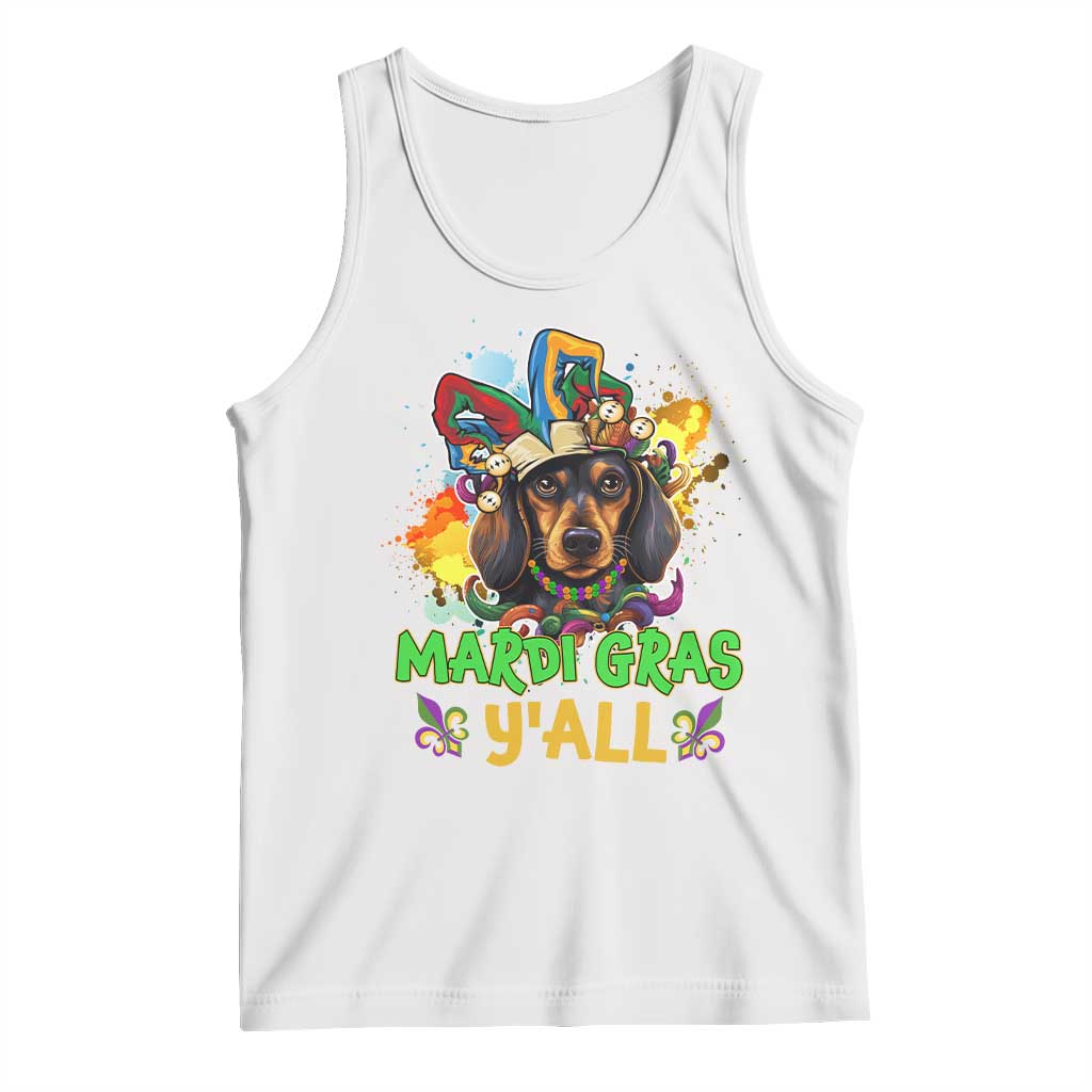 Mardi Gras Y'all Dachshund Dog With Beads Colorful Tank Top TS09 White Print Your Wear