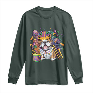 Mardi Gras Long Sleeve Shirt Fench Bulldog Cute Fat Tuesday Frenchie Pet Dog TS09 Dark Forest Green Print Your Wear