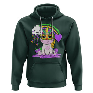 Mardi Gras Cute Unicorn Beads Rainbow Fleur De Lis Hoodie TS09 Dark Forest Green Printyourwear