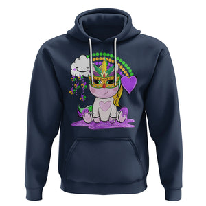 Mardi Gras Cute Unicorn Beads Rainbow Fleur De Lis Hoodie TS09 Navy Printyourwear