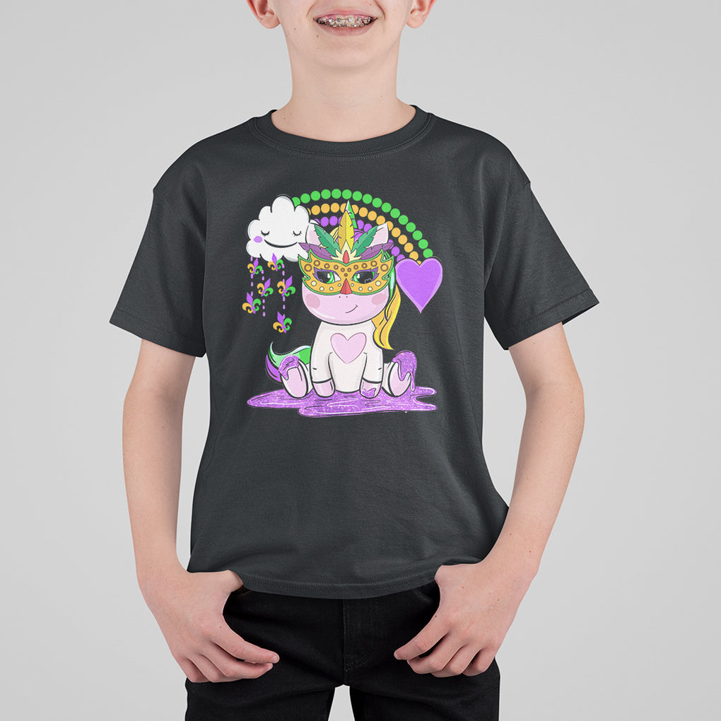Mardi Gras Cute Unicorn Beads Rainbow Fleur De Lis T Shirt For Kid TS09 Black Printyourwear