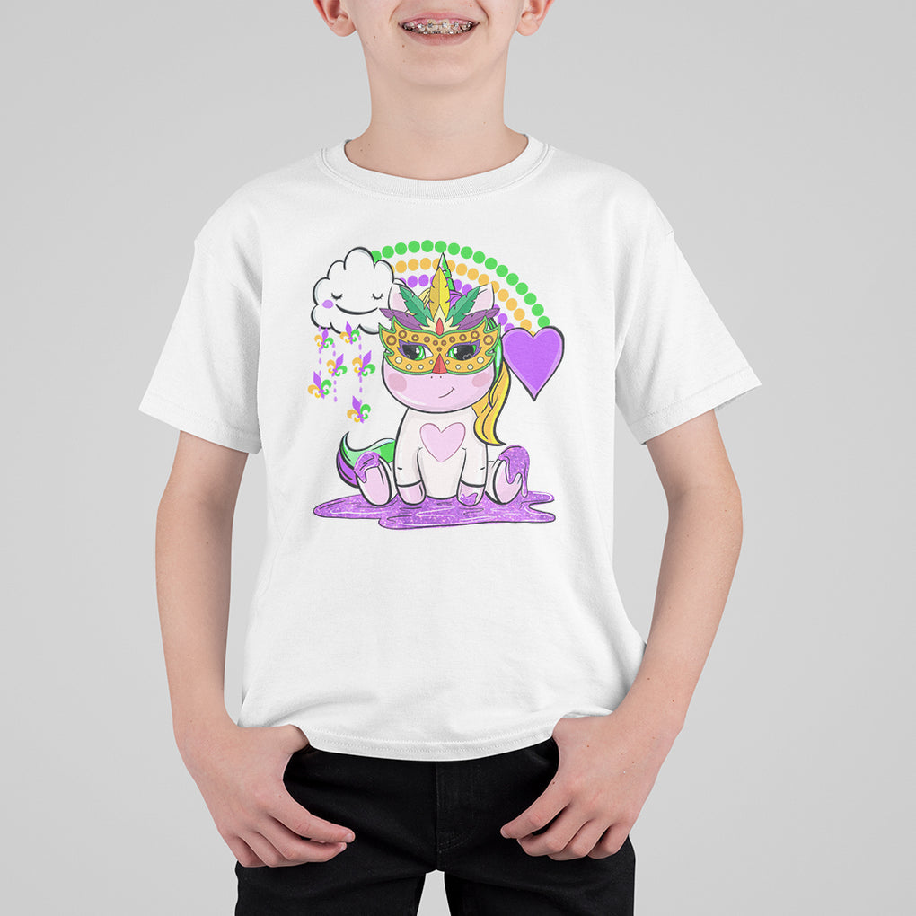 Mardi Gras Cute Unicorn Beads Rainbow Fleur De Lis T Shirt For Kid TS09 White Printyourwear