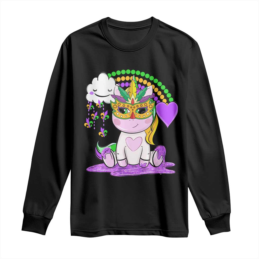 Mardi Gras Cute Unicorn Beads Rainbow Fleur De Lis Long Sleeve Shirt TS09 Black Print Your Wear