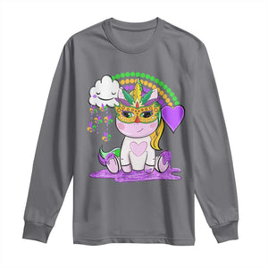 Mardi Gras Cute Unicorn Beads Rainbow Fleur De Lis Long Sleeve Shirt TS09 Charcoal Print Your Wear