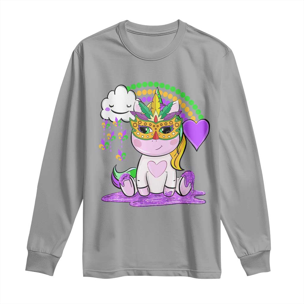 Mardi Gras Cute Unicorn Beads Rainbow Fleur De Lis Long Sleeve Shirt TS09 Sport Gray Print Your Wear
