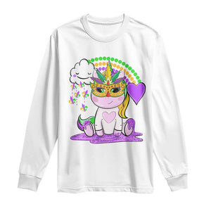 Mardi Gras Cute Unicorn Beads Rainbow Fleur De Lis Long Sleeve Shirt TS09 White Print Your Wear