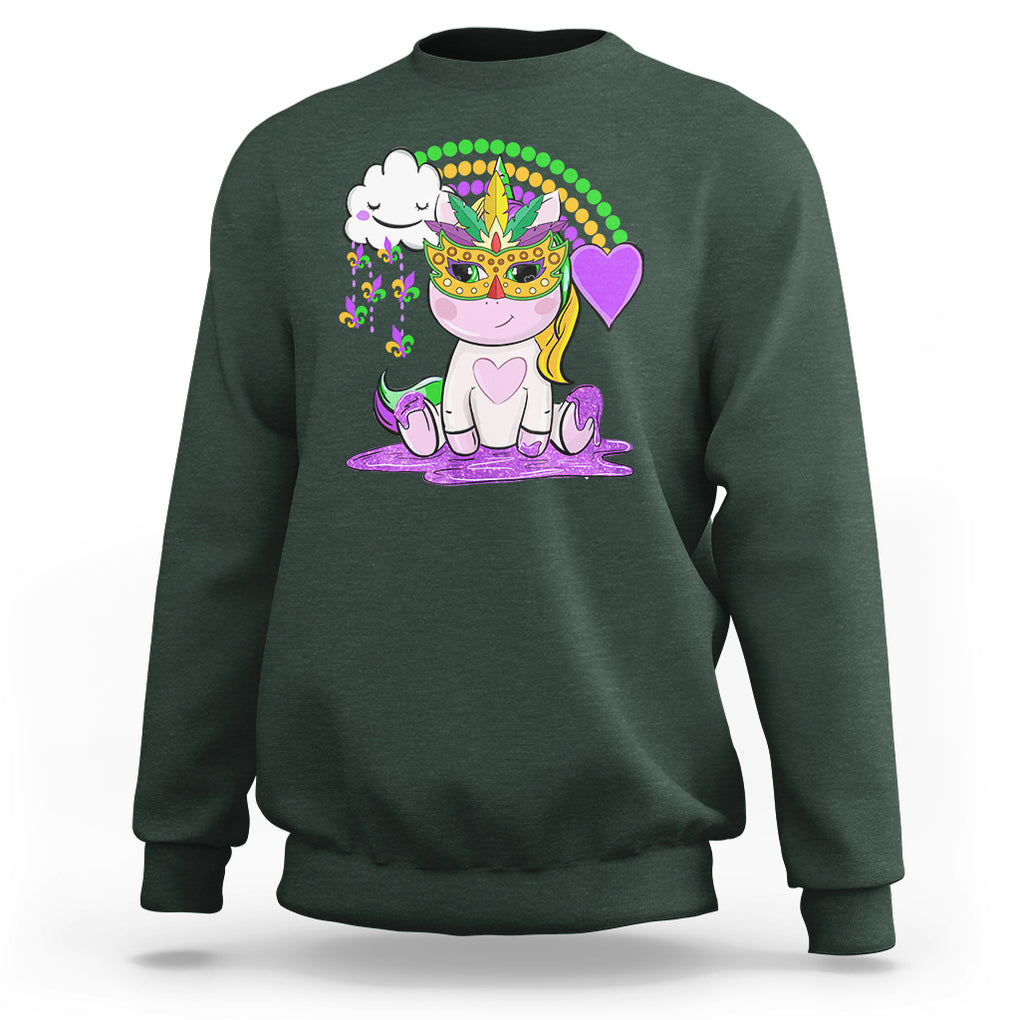 Mardi Gras Cute Unicorn Beads Rainbow Fleur De Lis Sweatshirt TS09 Dark Forest Green Printyourwear