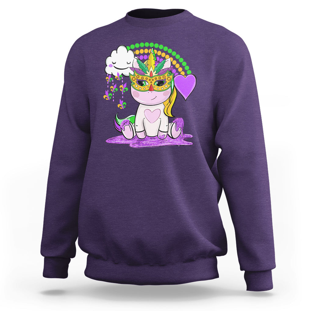 Mardi Gras Cute Unicorn Beads Rainbow Fleur De Lis Sweatshirt TS09 Purple Printyourwear