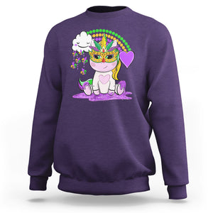 Mardi Gras Cute Unicorn Beads Rainbow Fleur De Lis Sweatshirt TS09 Purple Printyourwear