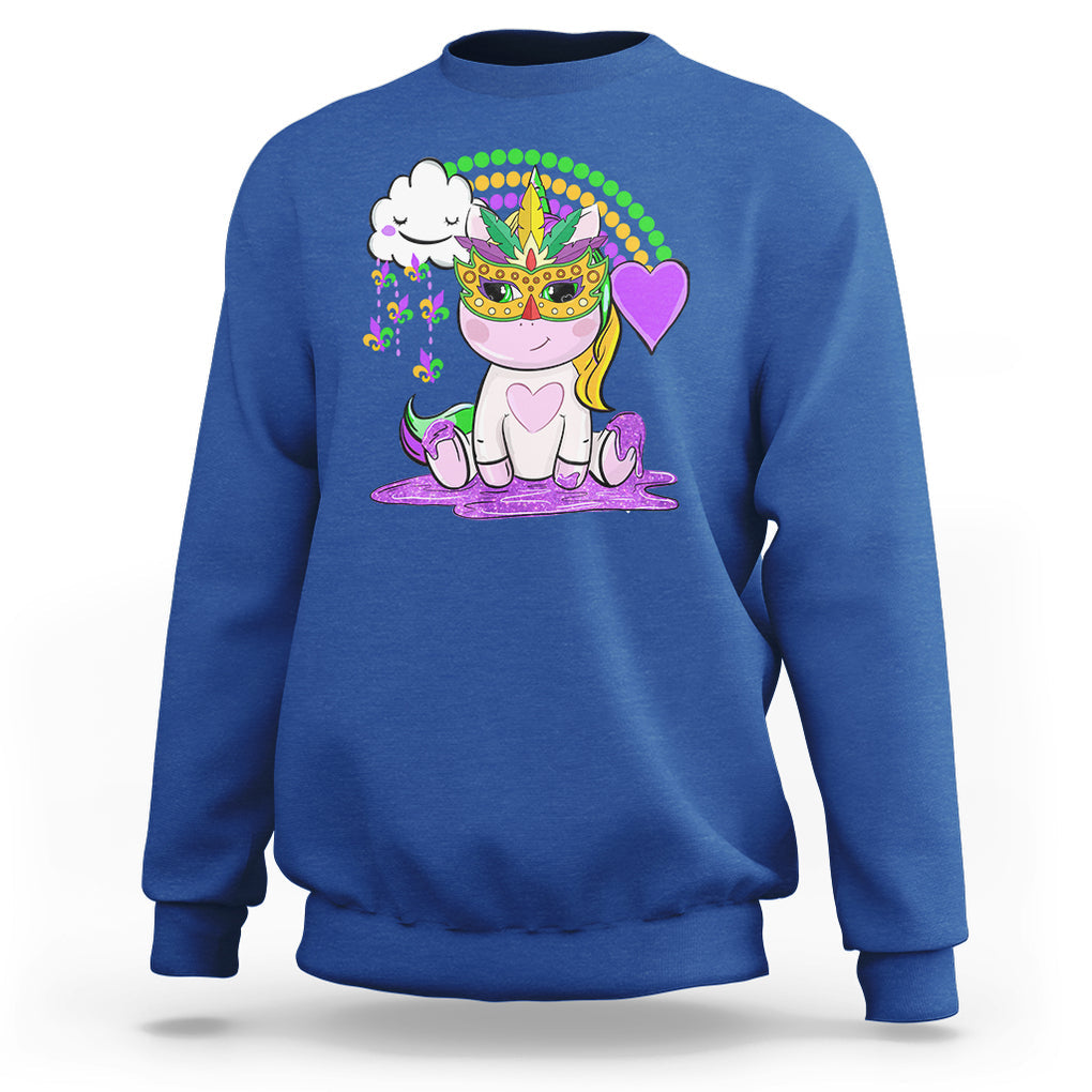Mardi Gras Cute Unicorn Beads Rainbow Fleur De Lis Sweatshirt TS09 Royal Blue Printyourwear