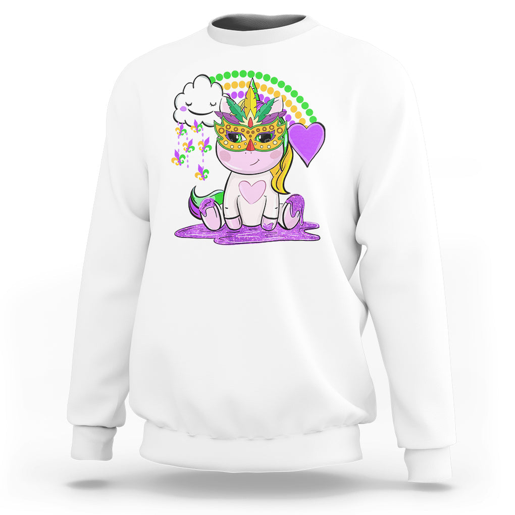 Mardi Gras Cute Unicorn Beads Rainbow Fleur De Lis Sweatshirt TS09 White Printyourwear