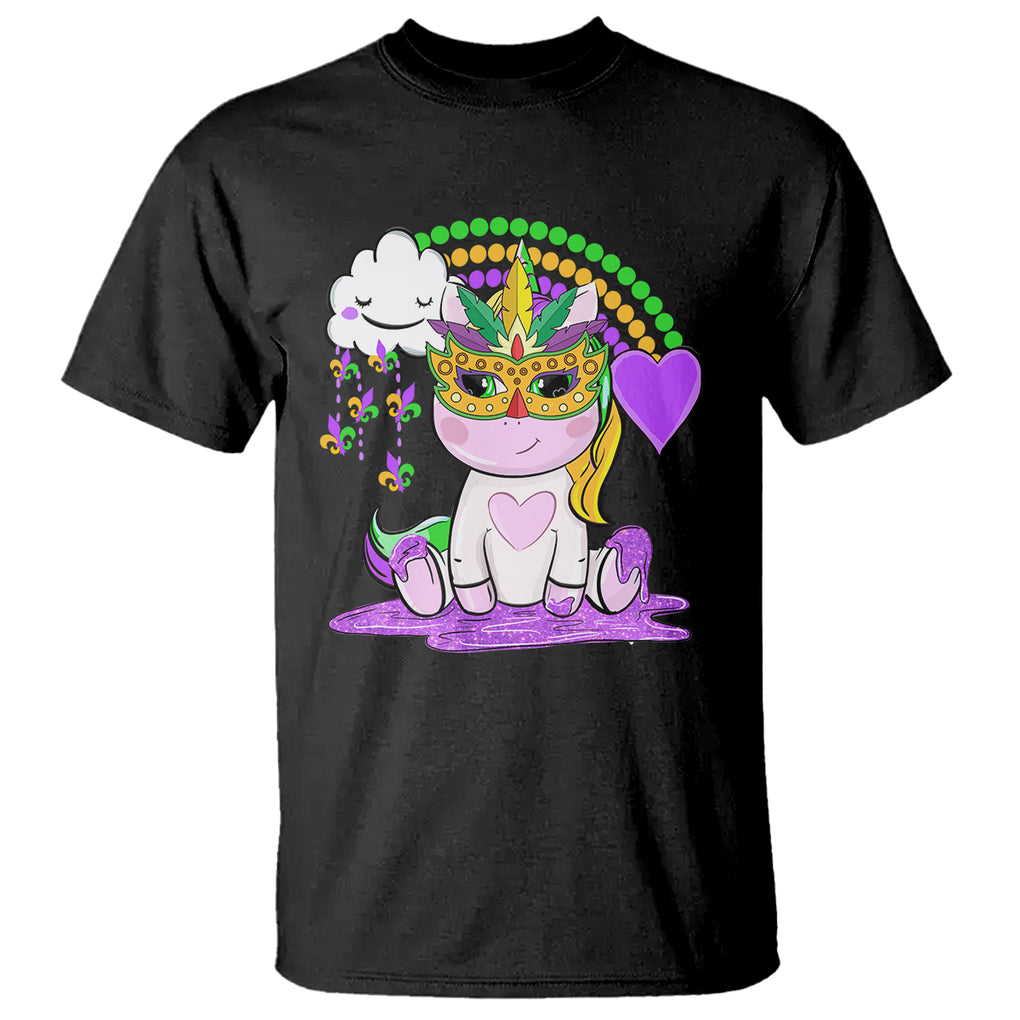 Mardi Gras Cute Unicorn Beads Rainbow Fleur De Lis T Shirt TS09 Black Printyourwear