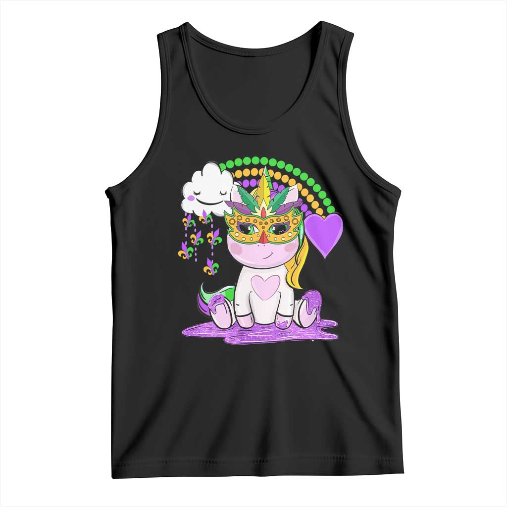 Mardi Gras Cute Unicorn Beads Rainbow Fleur De Lis Tank Top TS09 Black Print Your Wear