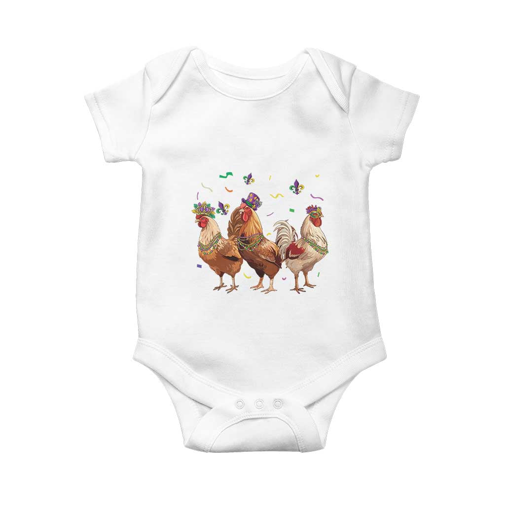 Mardi Gras Funny Farmer Jester Chicken Beads Baby Onesie TS09 White Print Your Wear