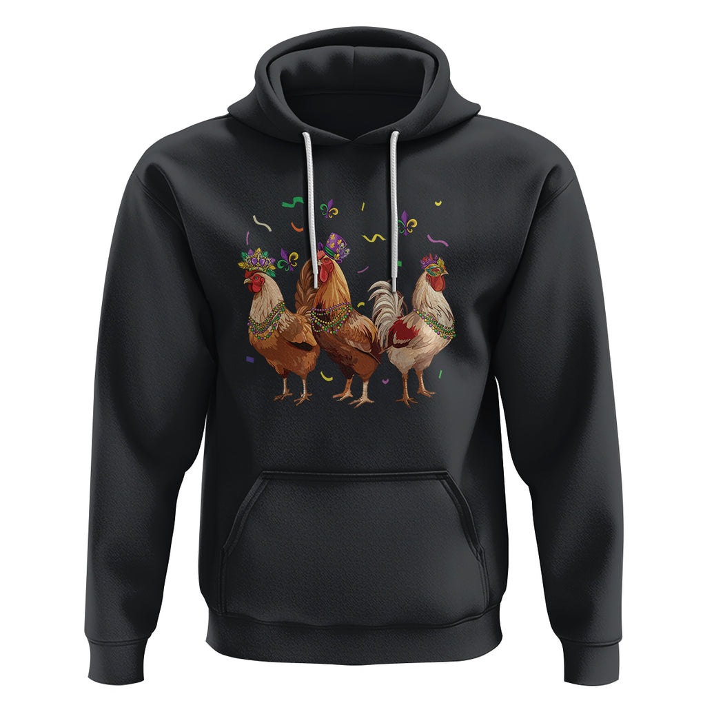 Mardi Gras Funny Farmer Jester Chicken Beads Hoodie TS09 Black Printyourwear