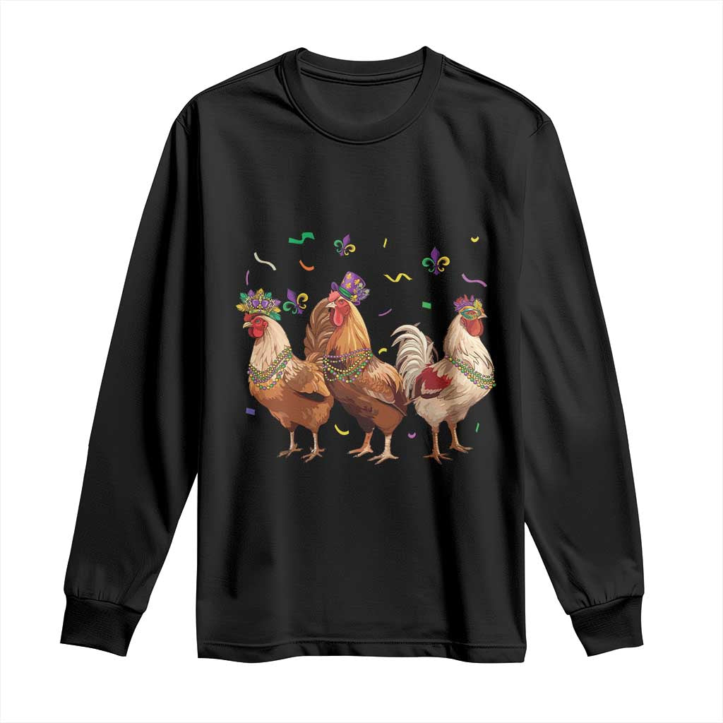 Mardi Gras Funny Farmer Jester Chicken Beads Long Sleeve Shirt TS09 Black Print Your Wear