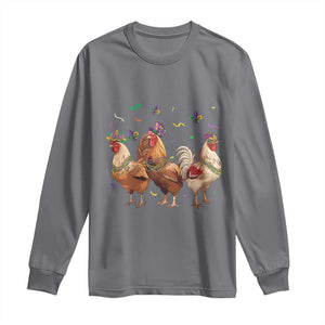 Mardi Gras Funny Farmer Jester Chicken Beads Long Sleeve Shirt TS09 Charcoal Print Your Wear