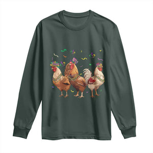 Mardi Gras Funny Farmer Jester Chicken Beads Long Sleeve Shirt TS09 Dark Forest Green Print Your Wear