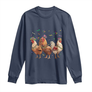 Mardi Gras Funny Farmer Jester Chicken Beads Long Sleeve Shirt TS09 Navy Print Your Wear