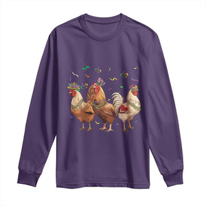 Mardi Gras Funny Farmer Jester Chicken Beads Long Sleeve Shirt TS09 Purple Print Your Wear