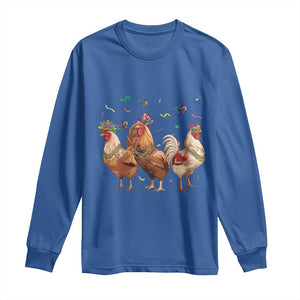 Mardi Gras Funny Farmer Jester Chicken Beads Long Sleeve Shirt TS09 Royal Blue Print Your Wear