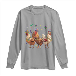 Mardi Gras Funny Farmer Jester Chicken Beads Long Sleeve Shirt TS09 Sport Gray Print Your Wear