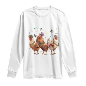 Mardi Gras Funny Farmer Jester Chicken Beads Long Sleeve Shirt TS09 White Print Your Wear