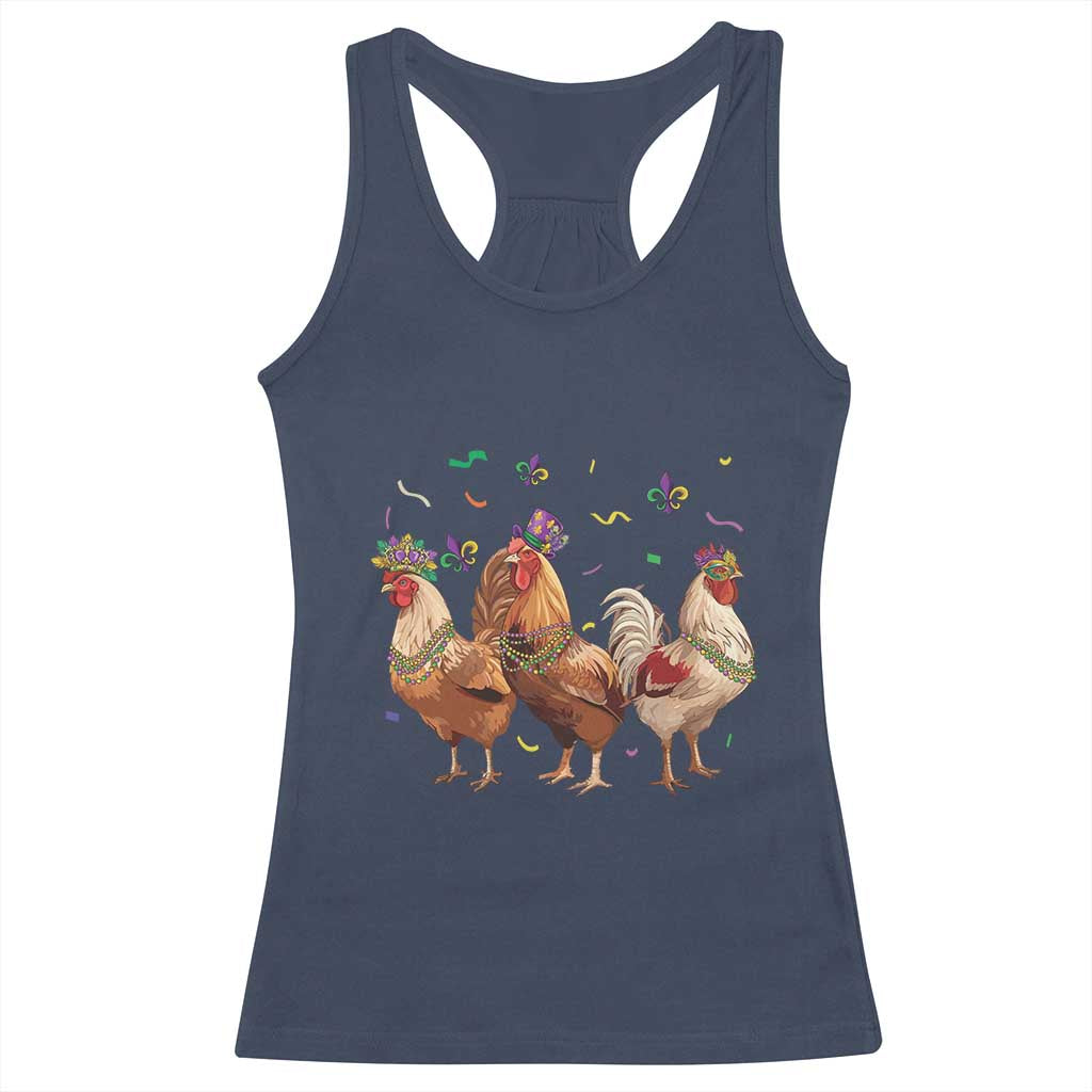 Mardi Gras Funny Farmer Jester Chicken Beads Racerback Tank Top TS09 Navy Print Your Wear