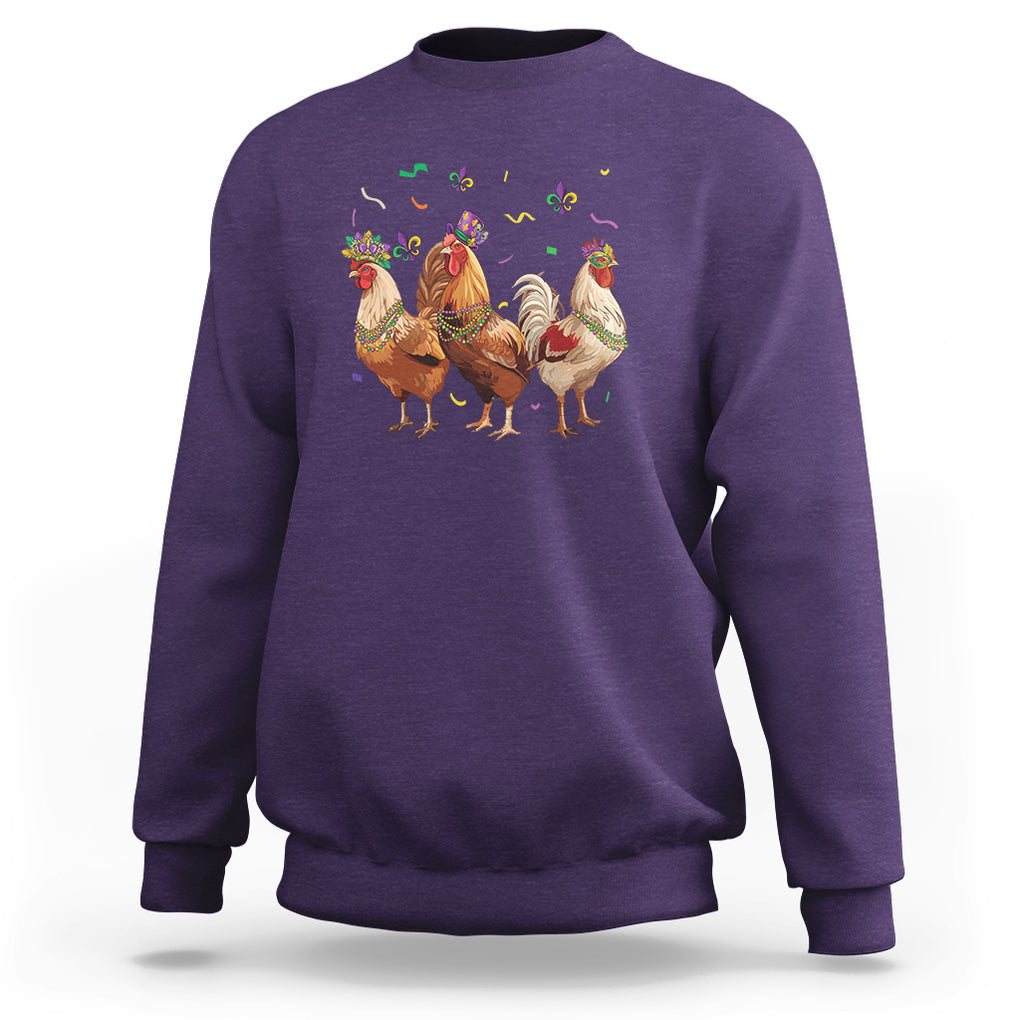 Mardi Gras Funny Farmer Jester Chicken Beads Sweatshirt TS09 Purple Printyourwear