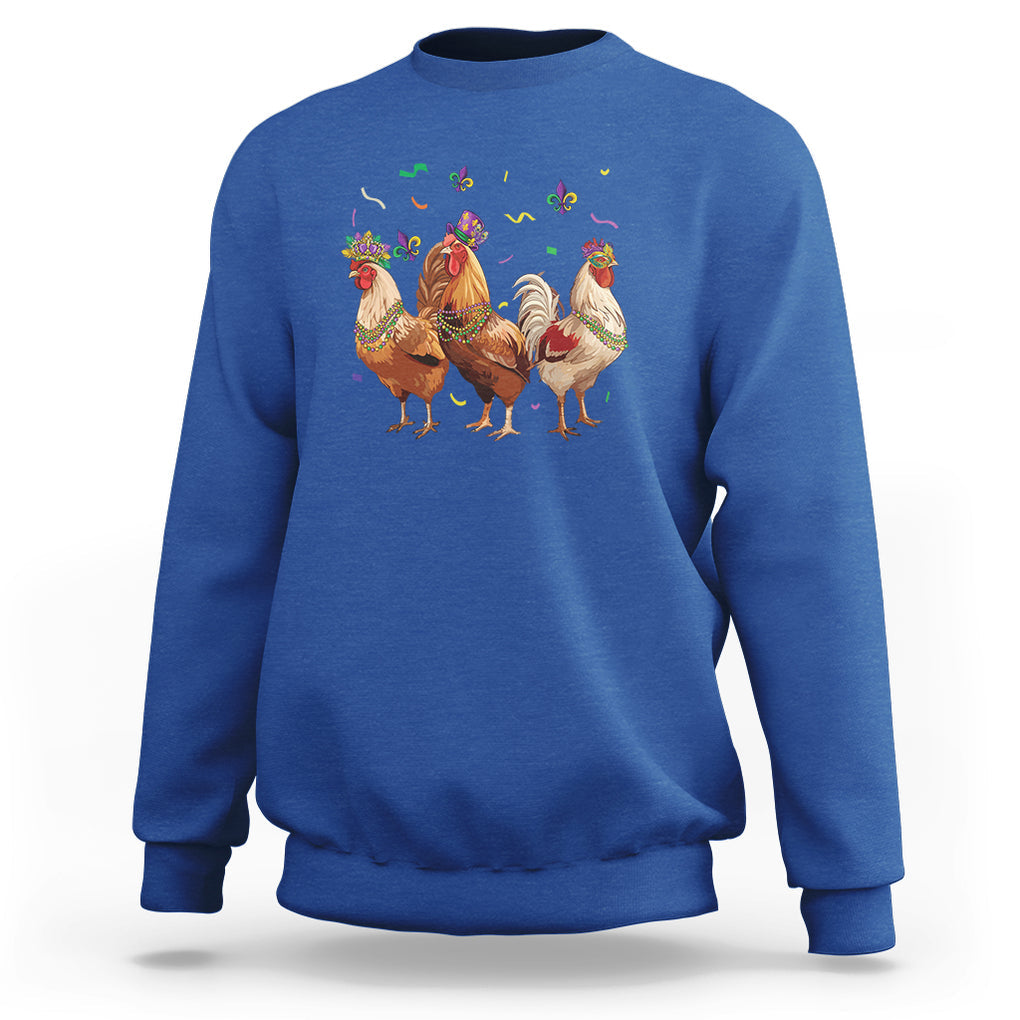 Mardi Gras Funny Farmer Jester Chicken Beads Sweatshirt TS09 Royal Blue Printyourwear