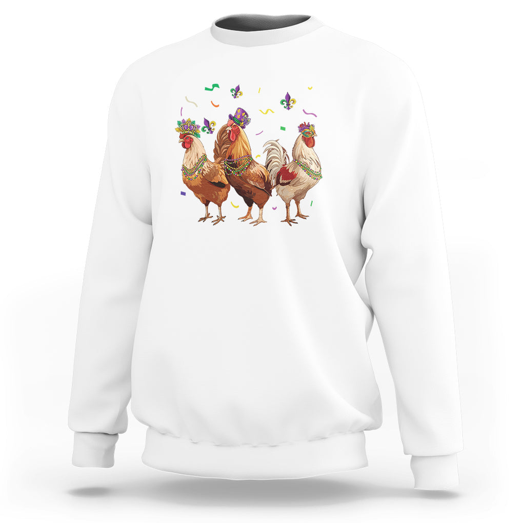 Mardi Gras Funny Farmer Jester Chicken Beads Sweatshirt TS09 White Printyourwear