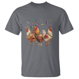 Mardi Gras Funny Farmer Jester Chicken Beads T Shirt TS09 Charcoal Printyourwear