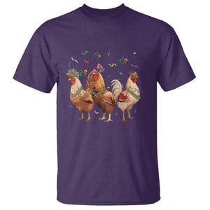 Mardi Gras Funny Farmer Jester Chicken Beads T Shirt TS09 Purple Printyourwear