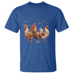 Mardi Gras Funny Farmer Jester Chicken Beads T Shirt TS09 Royal Blue Printyourwear