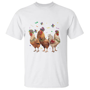 Mardi Gras Funny Farmer Jester Chicken Beads T Shirt TS09 White Printyourwear