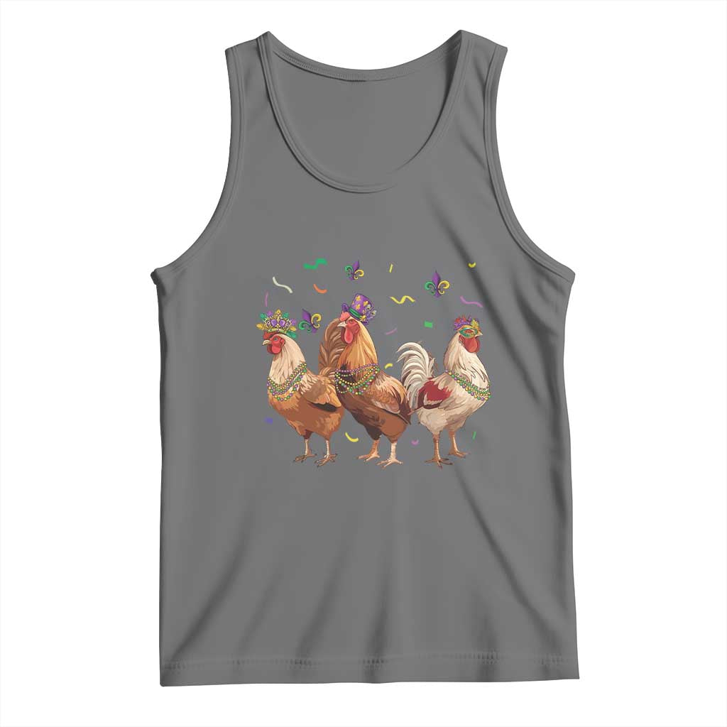 Mardi Gras Funny Farmer Jester Chicken Beads Tank Top TS09 Black Heather Print Your Wear
