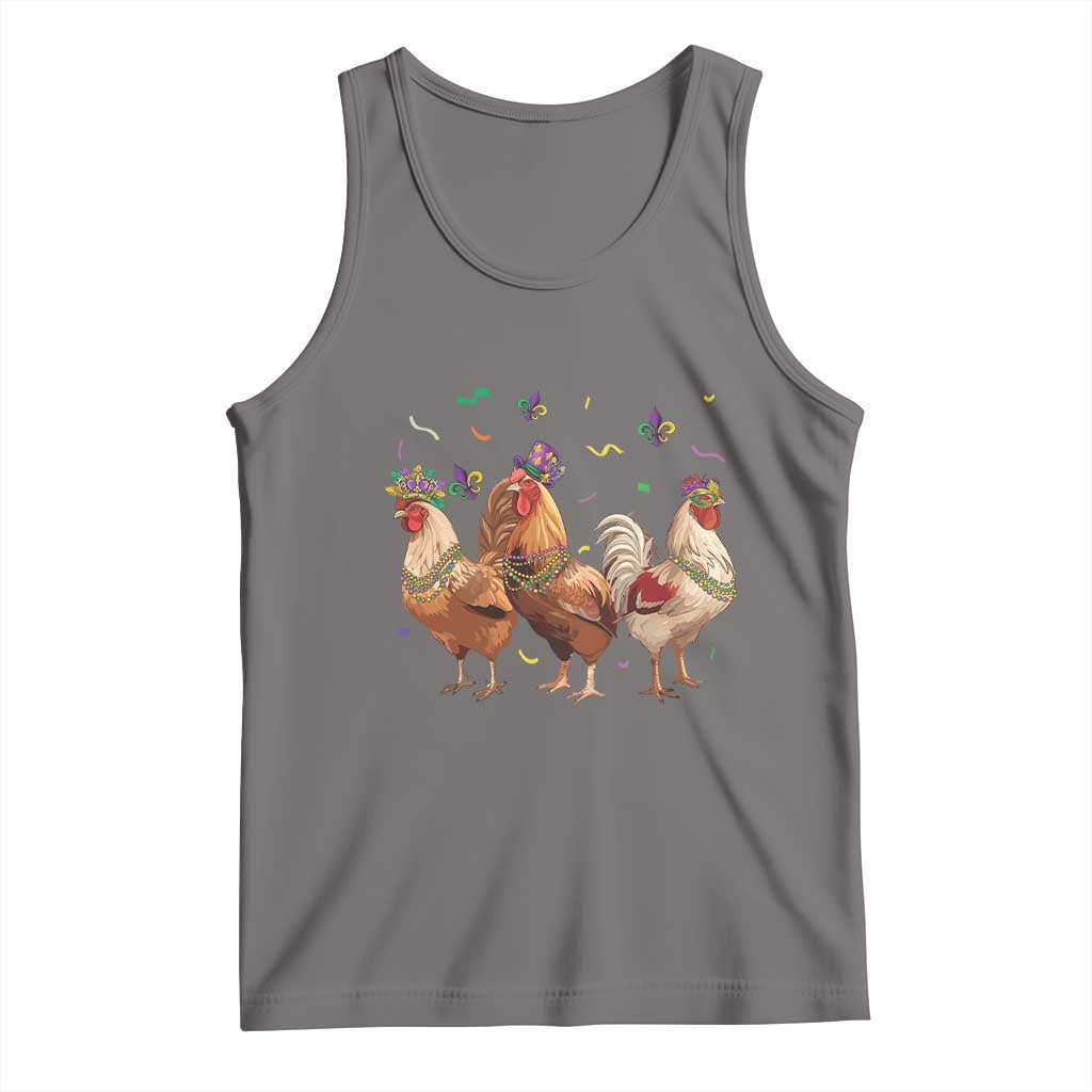 Mardi Gras Funny Farmer Jester Chicken Beads Tank Top TS09 Deep Heather Print Your Wear