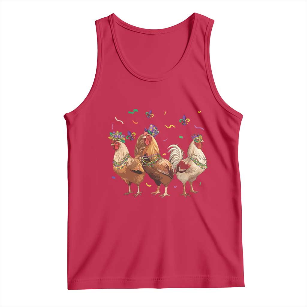 Mardi Gras Funny Farmer Jester Chicken Beads Tank Top TS09 Red Print Your Wear