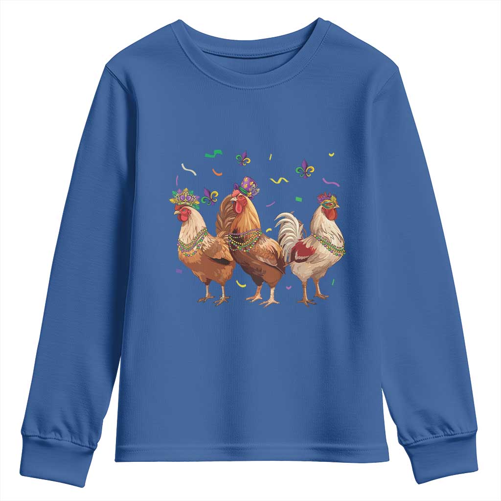 Mardi Gras Funny Farmer Jester Chicken Beads Youth Sweatshirt TS09 Royal Blue Print Your Wear