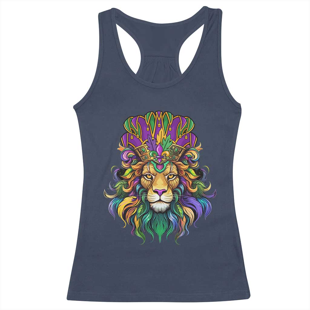 Mardi Gras Racerback Tank Top Pride Lion With Jester Hat Fat Tuesday Festival TS09 Navy Print Your Wear