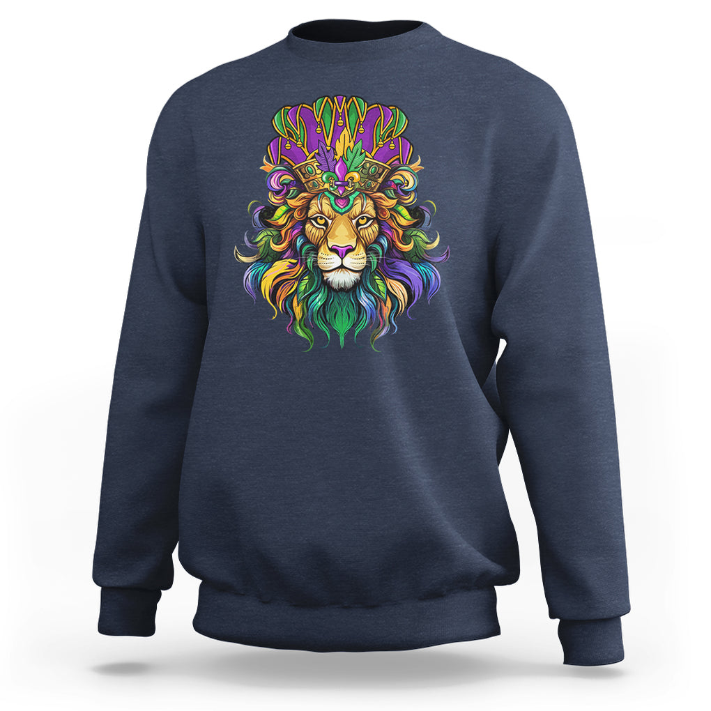 Mardi Gras Sweatshirt Pride Lion With Jester Hat Fat Tuesday Festival TS09 Navy Printyourwear