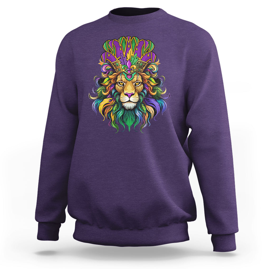 Mardi Gras Sweatshirt Pride Lion With Jester Hat Fat Tuesday Festival TS09 Purple Printyourwear