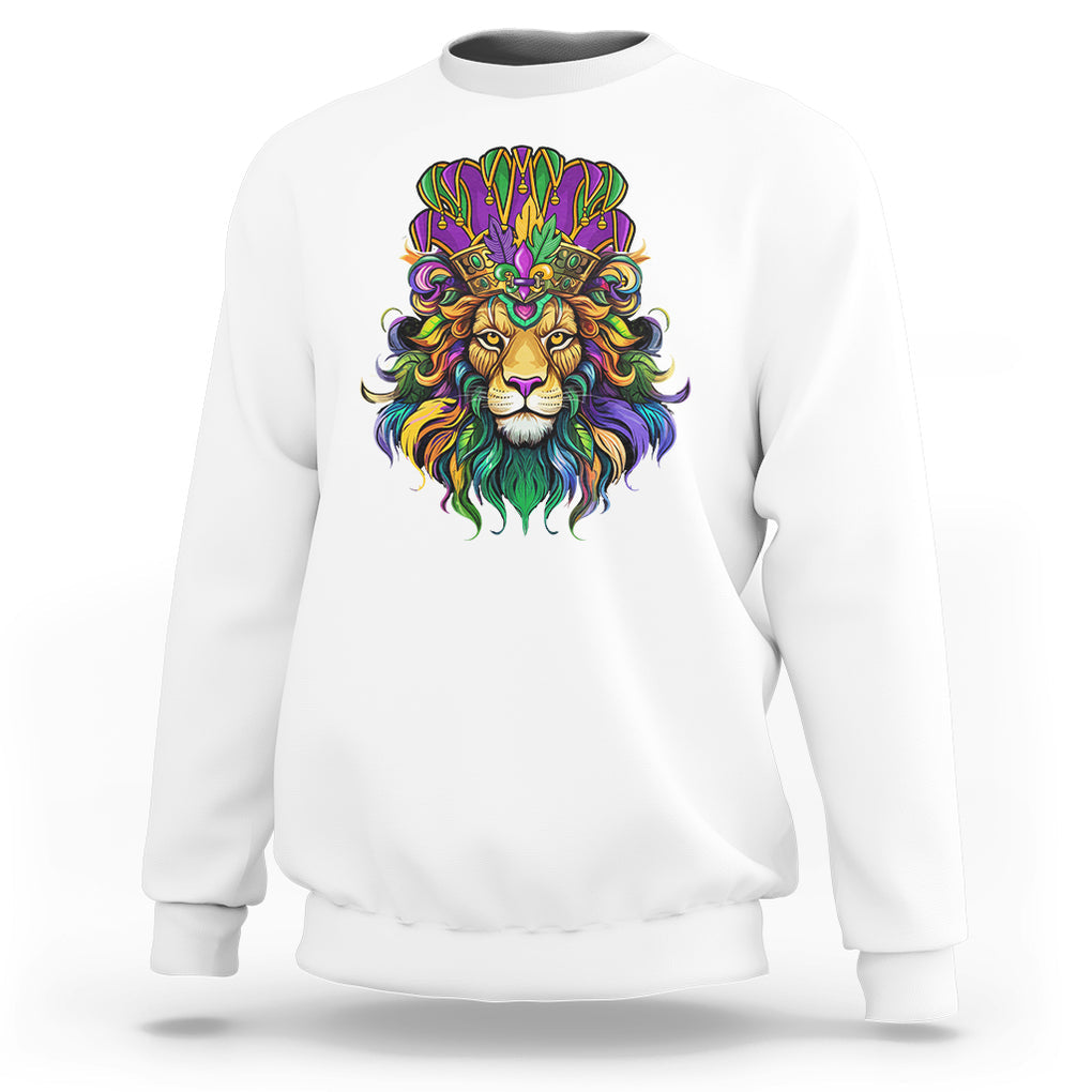 Mardi Gras Sweatshirt Pride Lion With Jester Hat Fat Tuesday Festival TS09 White Printyourwear