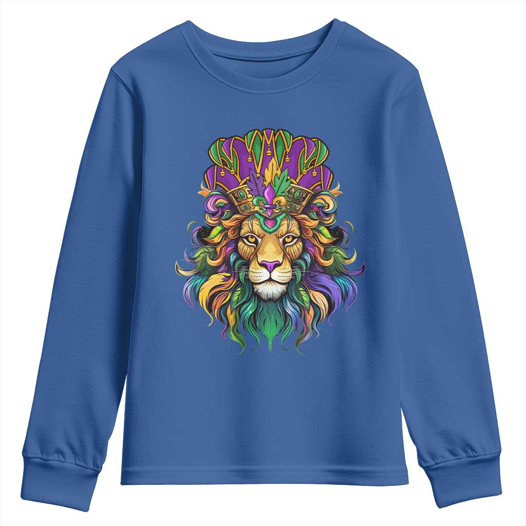 Mardi Gras Youth Sweatshirt Pride Lion With Jester Hat Fat Tuesday Festival TS09 Royal Blue Print Your Wear