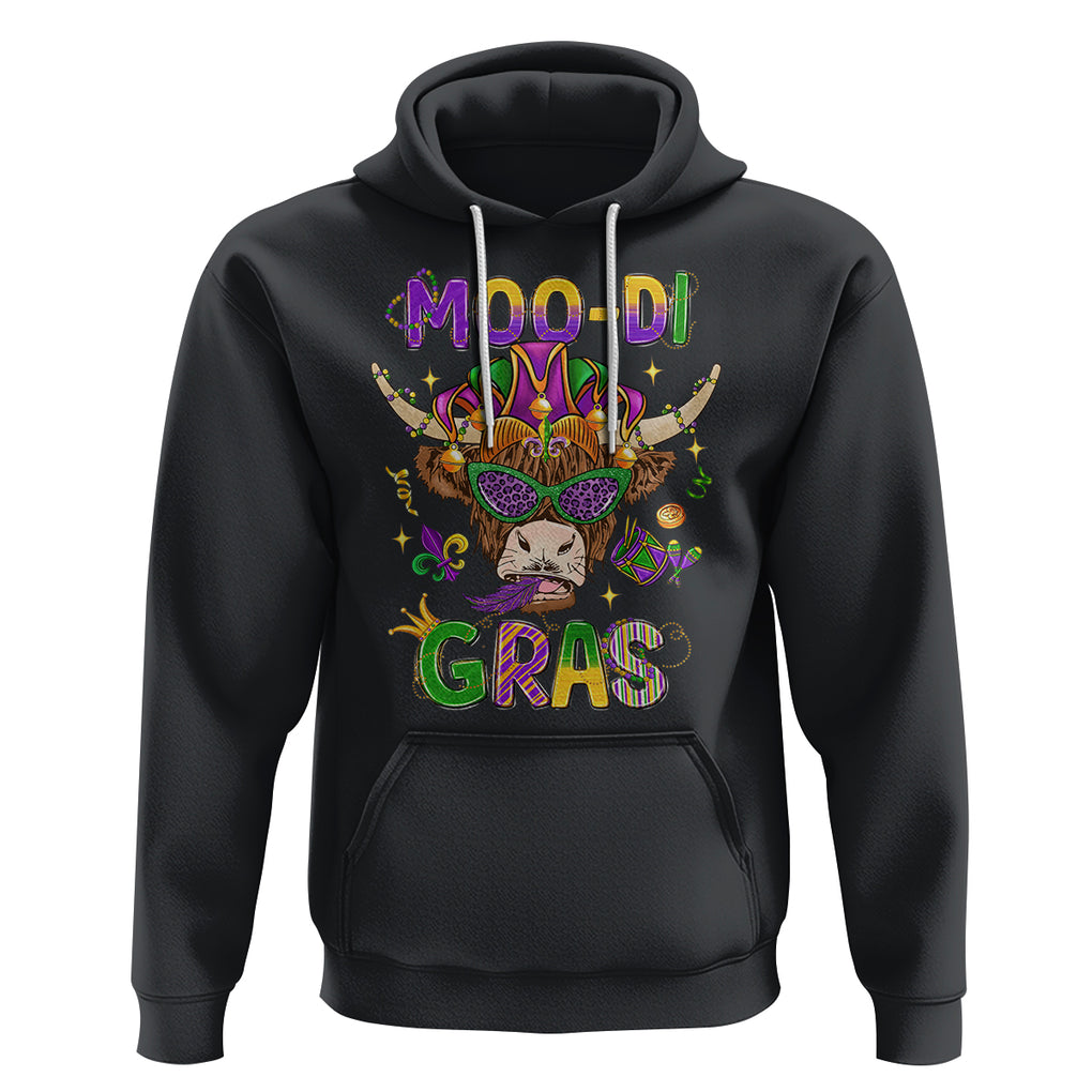 Mardi Gras Hoodie Moo-di Bead Heifer Cow Fat Tuesday Festival TS09 Black Printyourwear