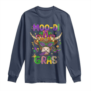 Mardi Gras Long Sleeve Shirt Moo-di Bead Heifer Cow Fat Tuesday Festival TS09 Navy Print Your Wear