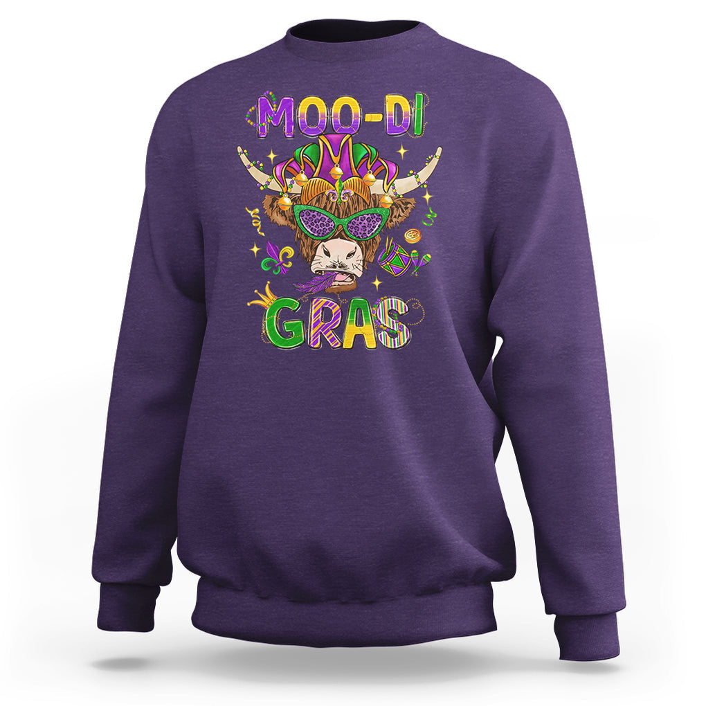 Mardi Gras Sweatshirt Moo-di Bead Heifer Cow Fat Tuesday Festival TS09 Purple Printyourwear
