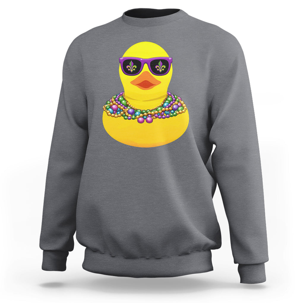 Mardi Gras Beads Cool Rubber Duck Fat Tuesday Festival Sweatshirt TS09 Charcoal Printyourwear